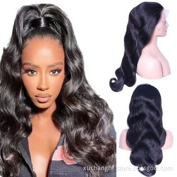 Wholesale 180% Density Pre Plucked Body Wave Raw Indian Hair Unprocessed Lace Front Wig